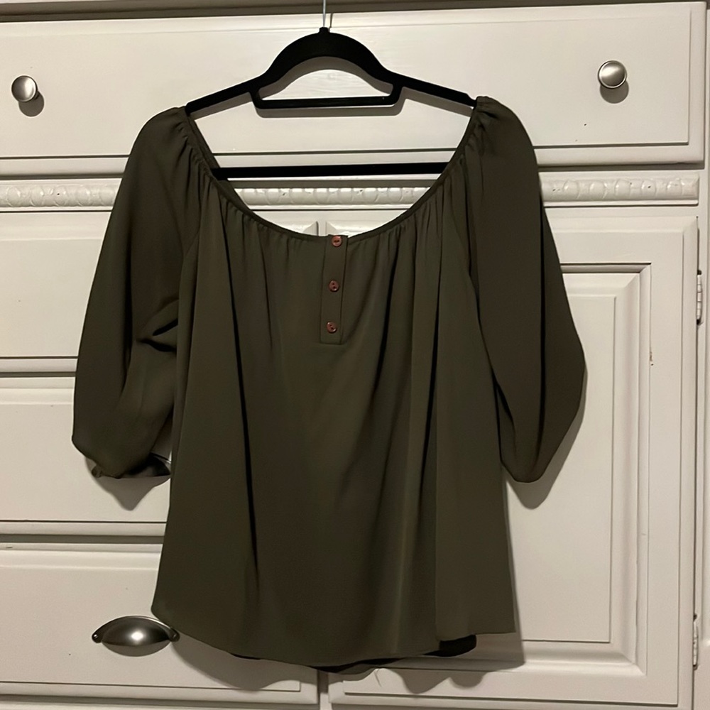 Olive Green 3/4 Sleeve Blouse, Small